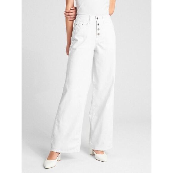 Gap Denim - GAP Wearlight High Rise Wide-Leg Jeans with Button-Fly White Women’s Size 28